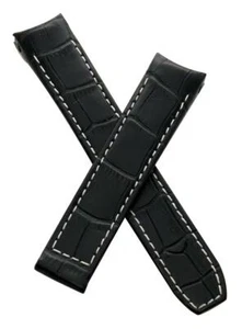 20mm BLACK CROCODILE-STYLE LEATHER WATCH STRAP to fit BAUME MERCIER CAPELAND "S" - Picture 1 of 5