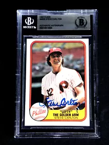 TARJETA DE BÉISBOL FLEER STEVE CARLTON 1981 FIRMADA BECKETT AUTOGRAFIADA #660 PHILLIES - Imagen 1 de 2