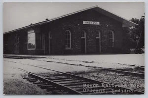 Monon Railroad Depot Orleans Indiana RPPC UNP - Picture 1 of 2