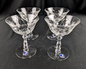 Heisey Glass (Set of 4) Etched Champagne / Tall Sherbet Glasses, Ball Stem - Picture 1 of 5