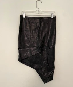 Womens Skirt Size 8 Black Faux Leather Asymmetrical Hem Stretch Avant Garde - Picture 1 of 7