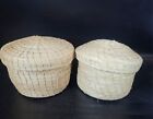 Vintage First Nations Native Woven Pine Needle Lidded Basket Lot Of 2