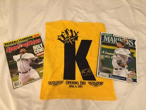 FELIX HERNANDEZ WITH OPENING DAY TOWEL AND TWO MAGAZINES (2015) Cover