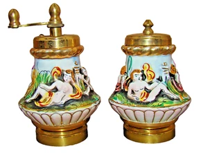 Capodimonte 1950-60 Salzstreuer und Pfeffermühle Porzellan Messing … - Bild 1 von 14