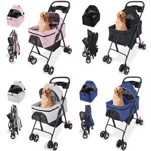 Dog Stroller Foldable Cat Pet Stroller w/Storage Basket & Cup Holder 4-Wheels - Picture 1 of 13