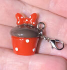 Red 3D Minnie Mouse Cupcake Charm Zipper Pull & Keychain Add On Clip!!