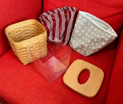 LONGABERGER TISSUE BOX W PROTECTOR, FABRIC LINERS (2), AND WOOD LID Cover