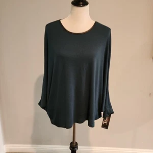 Bali Womens Overlay Top Green Bell Sleeve Sheer Back Size Large A-24 - Picture 1 of 8