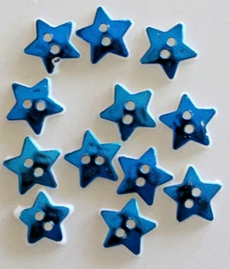 12 Blue Star Shaped, 2 Hole 12mm Plastic Buttons - Picture 1 of 1