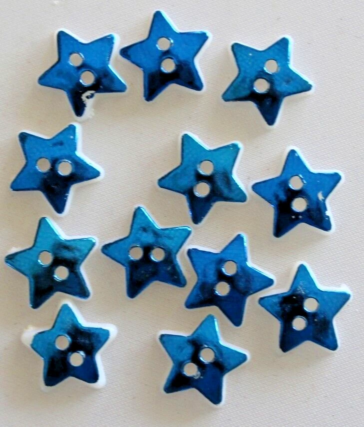 12 Blue Star Shaped, 2  Hole 12mm Plastic Buttons - Image 1 of 1