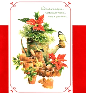 Merry Christmas Gardener Garden Pot Bird Marjolein Bastin Hallmark Greeting Card - Picture 1 of 3