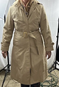 Womans London Towne Trench Coat Tan Faux Fur Lined Hooded 10 Reg VTG - Picture 1 of 21