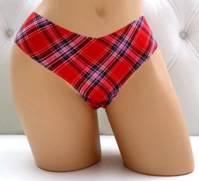 Victoria's Secret No-Show Thong Panty Lipstick Red Plaid M L XL XXL NEW - Image 1 of 4