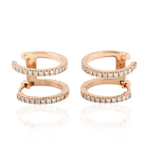 18K Rose Gold Ear Cuff Jewelry Earrings For Women Trendy Natural Pave Diamond - Picture 1 of 7