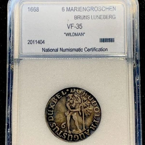 1668 German States Brunswick Wolfenbuttel Wildman 1/6 Taler, 6 MG - NNC VF-35 - Picture 1 of 3