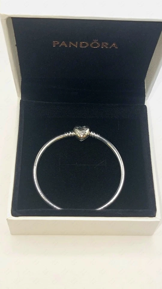 Authentic Pandora Sterling Silver Moments Heart Bangle Bracelet 6.7, 7.5 & 8.3 - Image 1 of 4
