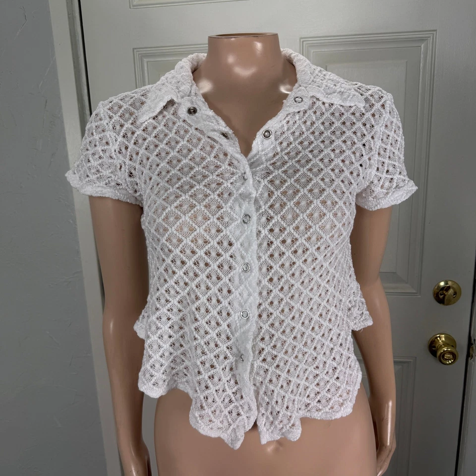 Vintage Y2K Necessary Objects Women's Top Large Cotton Baby Open Knit Crop E18 - Image 1 of 4