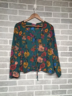 Jack by BB Dakota Womens Peasant Blouse Green Floral V-Neck Bell Sleeve Small - Image 1 of 4