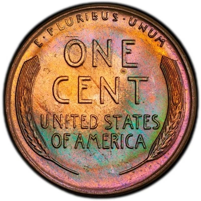 MS64RB 1958 1C Lincoln Wheat Cent, PCGS Trueview- Nicely Rainbow Toned - Image 1 of 3