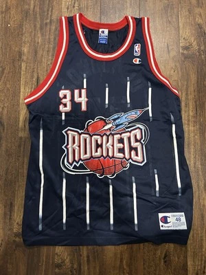 VTG Hakeem Olajuwon Champion Jersey Men’s XL 48 Houston Rockets Blue Stripe NBA - Image 1 of 4