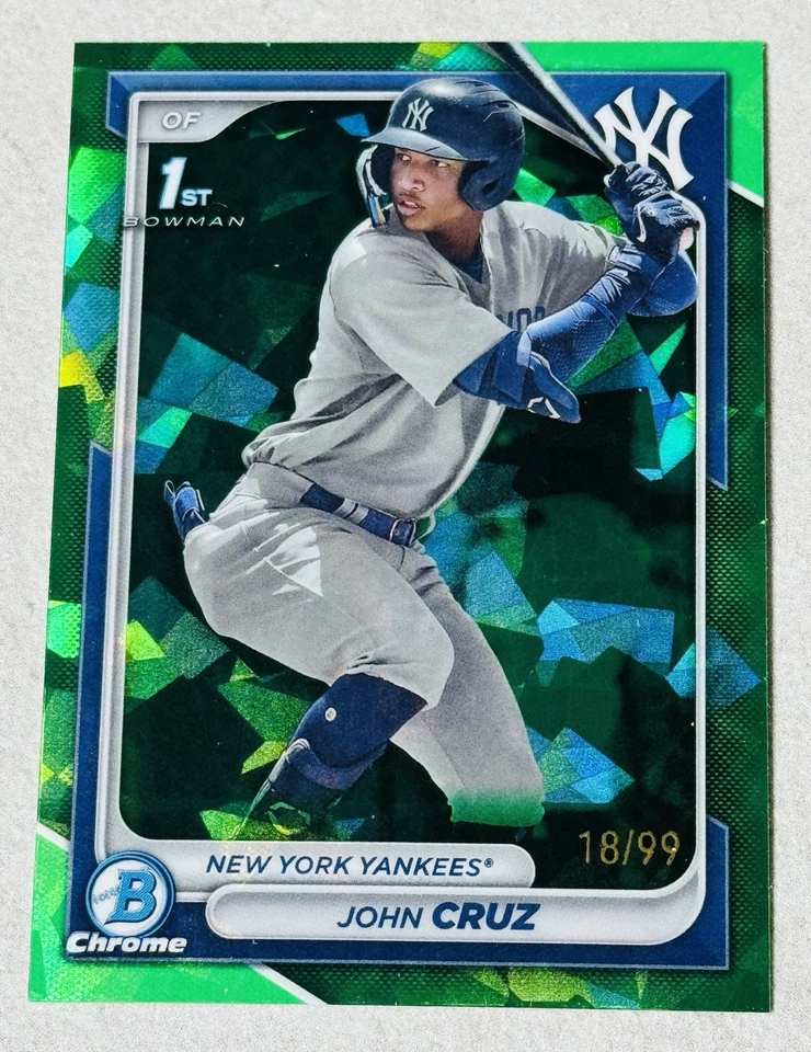 John Cruz 1st 2024 Bowman Chrome #BCP-77 Green Sapphire Refector Yankees /99 - Image 1 of 1