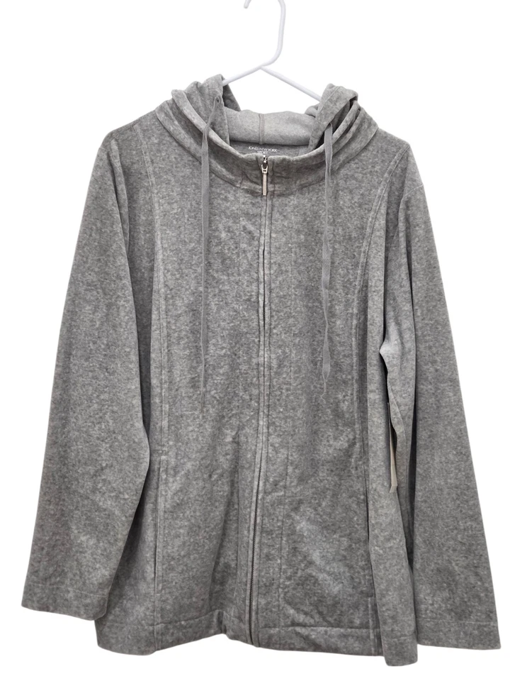 Jones New York Y2K Deportivo Gris Terciopelo Cremallera Sudadera con Capucha Chaqueta de Pista Sudadera Talla 1X Foto 1 de 4