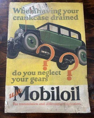Antique Original Gargoyle Mobiloil Transmission Oil Cardboard Vacuum Oil Sign - Image 1 of 4