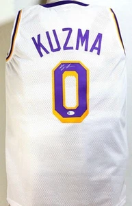 Kyle Kuzma Autographed White w/ Purple Pro Style Basketball Jersey- Beckett Wit - Picture 1 of 10
