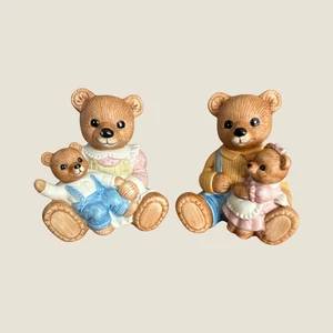 Eltern & Kind Teddybär Figuren 2er Set Keramik 1444 Vintage Pastell Bären - Bild 1 von 9