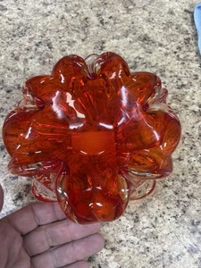 Vintage Heavy 6.5” Murano Art Glass Venetian Ruffled Rim Orange Bowl Dish - Picture 1 of 9