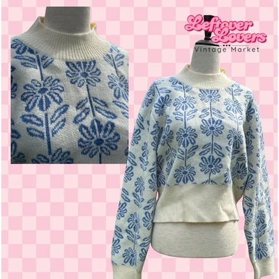 Suéter Tejido Floral &merci - Talla L - Pullover Crema Recortado con Flores Azules Foto 1 de 2