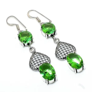 Peridot Gemstone Handmade 925 Sterling Silver Jewelry Earring 2.48" - Picture 1 of 5
