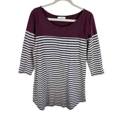 Umgee USA Blue Cream Maroon Striped 3/4 Sleeve Lightweight Tunic Dress Size XL - Image 1 of 4