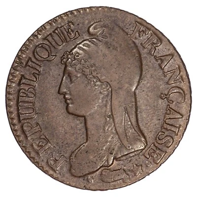 France 5 centimes l'an 5 A Dupré grand module TTB+ pièce de monnaie cuivre - Photo 1/2