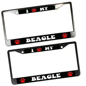 I Love My Beagle Puppy Dog Black or Silver Metal License Plate Frame - Picture 1 of 3