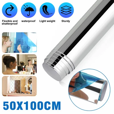 50x100cm Self Adhesive Mirror Reflective Tiles Wall Stickers Film Kitchen Decor - Image 1 of 4