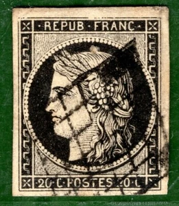 FRANCE Classic Stamp Scott.3a 20c Black CERES (1849) Superb Used Lozenge GOLD72 - Picture 1 of 6