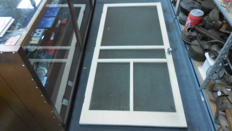 Vintage Antique Wood Farmhouse White  Screen Door-- 80.5" x 35.75"- small holes Cover
