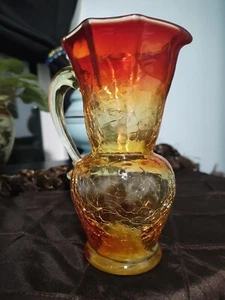 Kanowha Wy Vintage Amberina Crackle Glass studio art Glass Vase/Creamer Very Goo - Picture 1 of 7