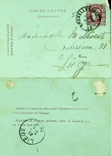BELGIUM KING LEOPOLD II 10c LETTER POSTAL CARD FROM BRUSSELS TO LIEGE