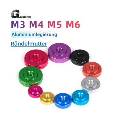 Aluminium Rändelmutter M3 M4 M5 M6 Farbe Durchgangsloch Rändelmuttern FlacheForm - Bild 1 von 4