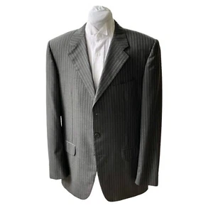 Corneliani 42L Merino Wool Suit Gray Stripe Super 120s Pants 34/32 Made In Italy - Picture 1 of 24