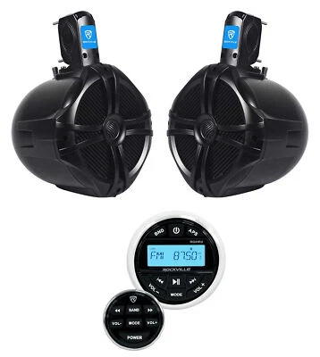 Rockville RGHR2 Marine Bluetooth Receiver, USB+Remote+(2) 8" Wakeboard Speakers - Image 1 of 4