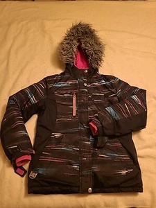 Girls ZeroXposur Pink Black Fur Removable With Hood Snow Puffer Jacket Sz L 14 - Picture 1 of 19