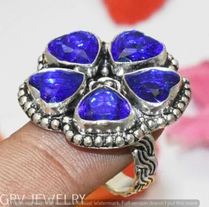 Tanzanite Quartz Gemstone Ring Heart Style Silver Overlay Us Size 8.5" U297-E134 - Picture 1 of 1