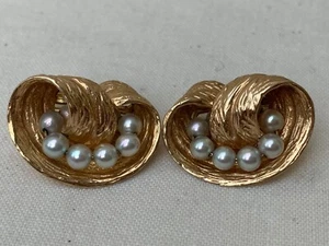 ESTATE VINTAGE 1960's 14K YELLOW GOLD EARRINGS WITH 6 AKOYA PEARL NEST 11.8gr - Picture 1 of 8