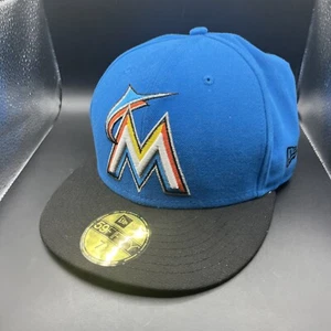 New Era 59Fifty Men's Hat MLB Miami Marlins Blue Hat Fitted Size 7 3/8 - Picture 1 of 5