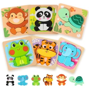 Wooden Puzzles for Toddlers 2-4, 6 Pack Animal Shape Puzzle Montessori Toys f... - Picture 1 of 6