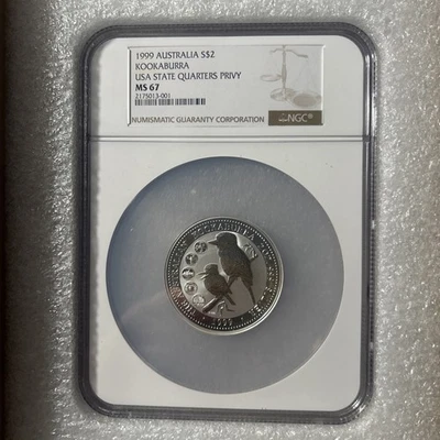 1999 Kookaburra Us 5 State Privy 2 Ounce NGC MS 67 Rarity - Image 1 of 4