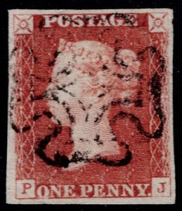 1841 1d Pale Red-Brown Black Pl 8 PJ 4m Upright MX Var J Flaw  VG/FU Cat.£250.00 - Picture 1 of 1
